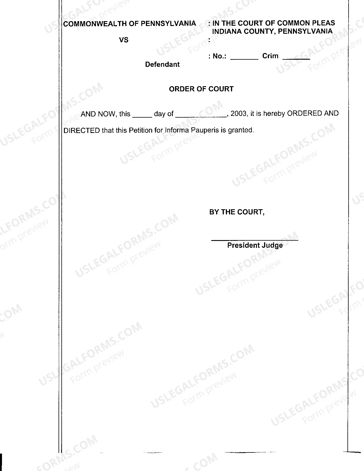 Preview informa Pauperis Petition - Criminal