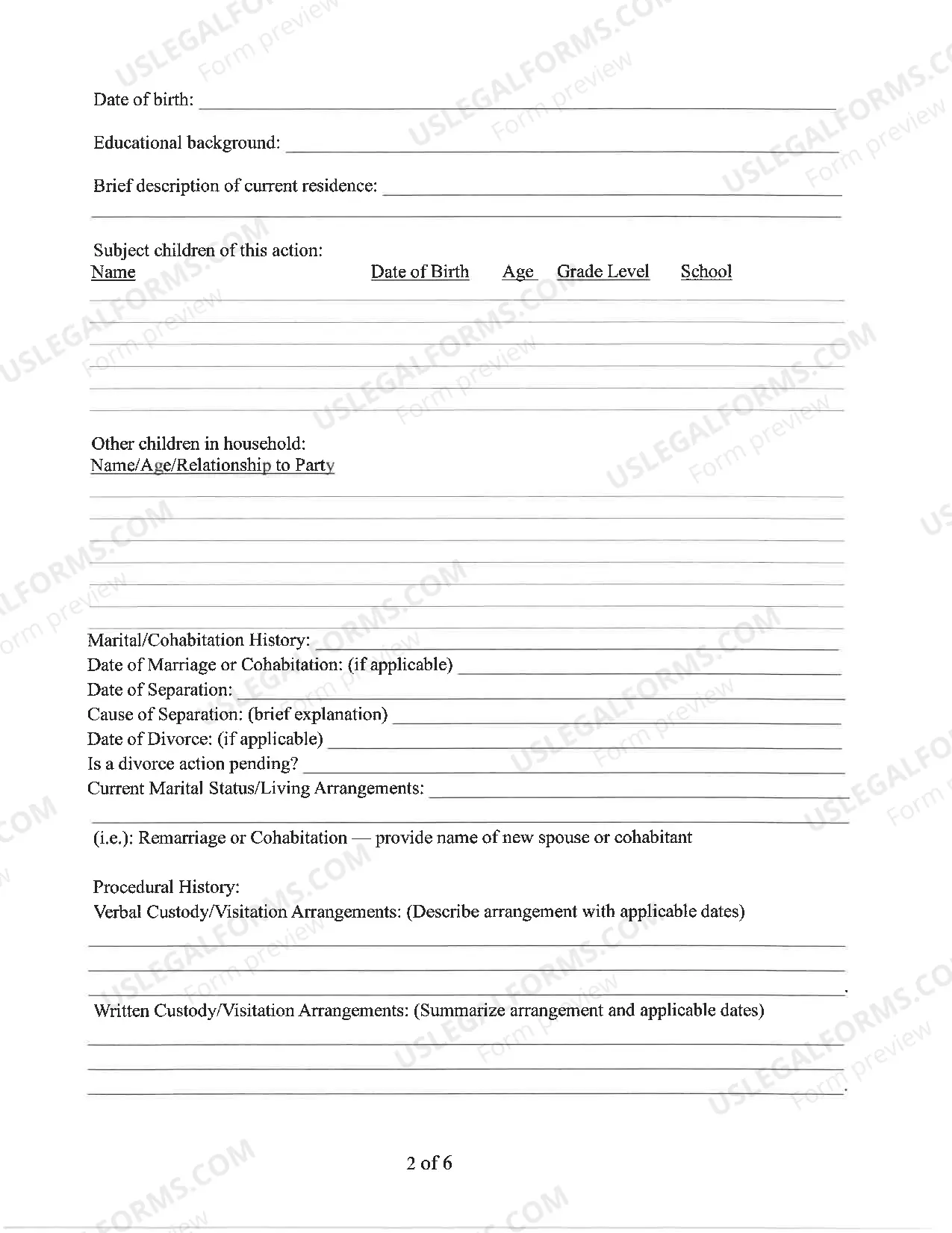 Preview Mediation Questionaire