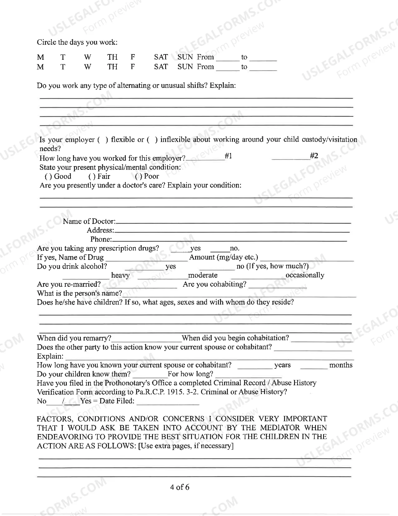 Preview Mediation Questionaire