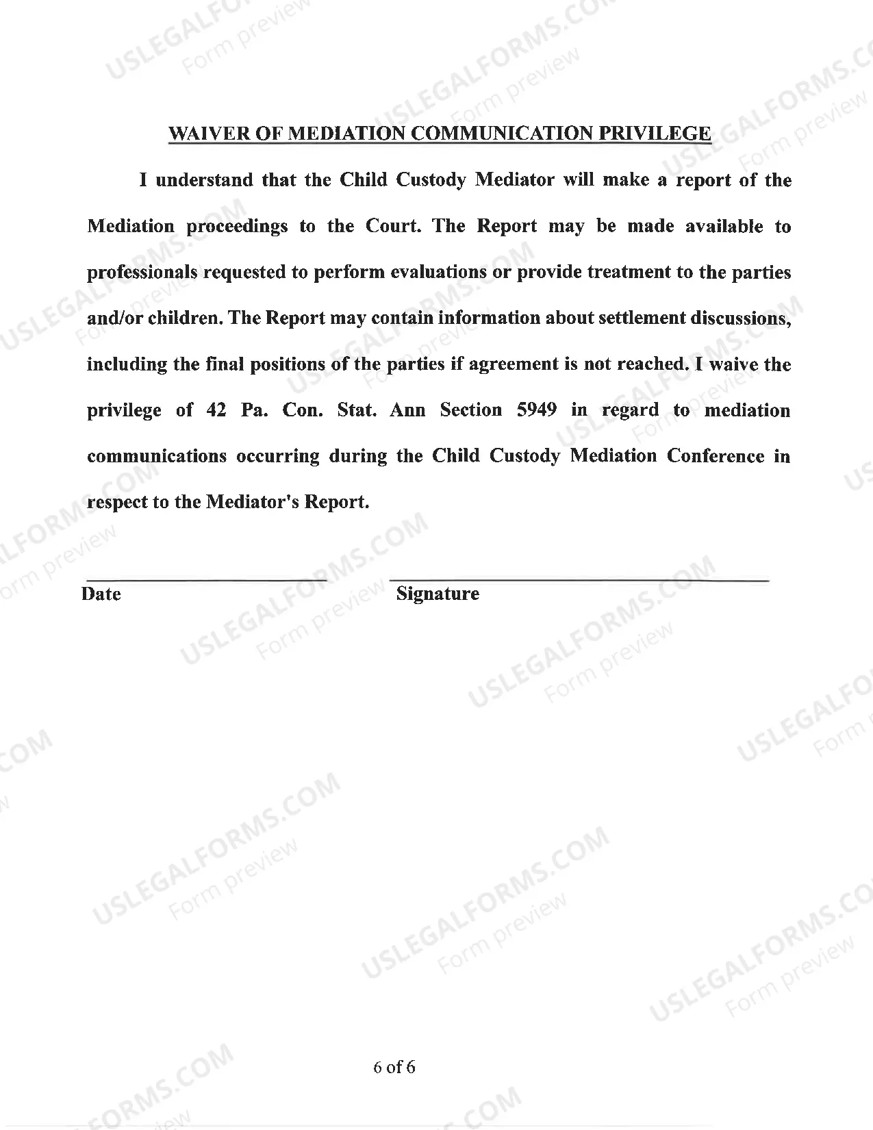 Preview Mediation Questionaire