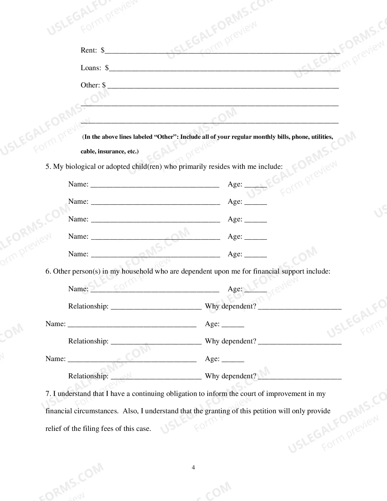 Preview Request for Waiver of Fee