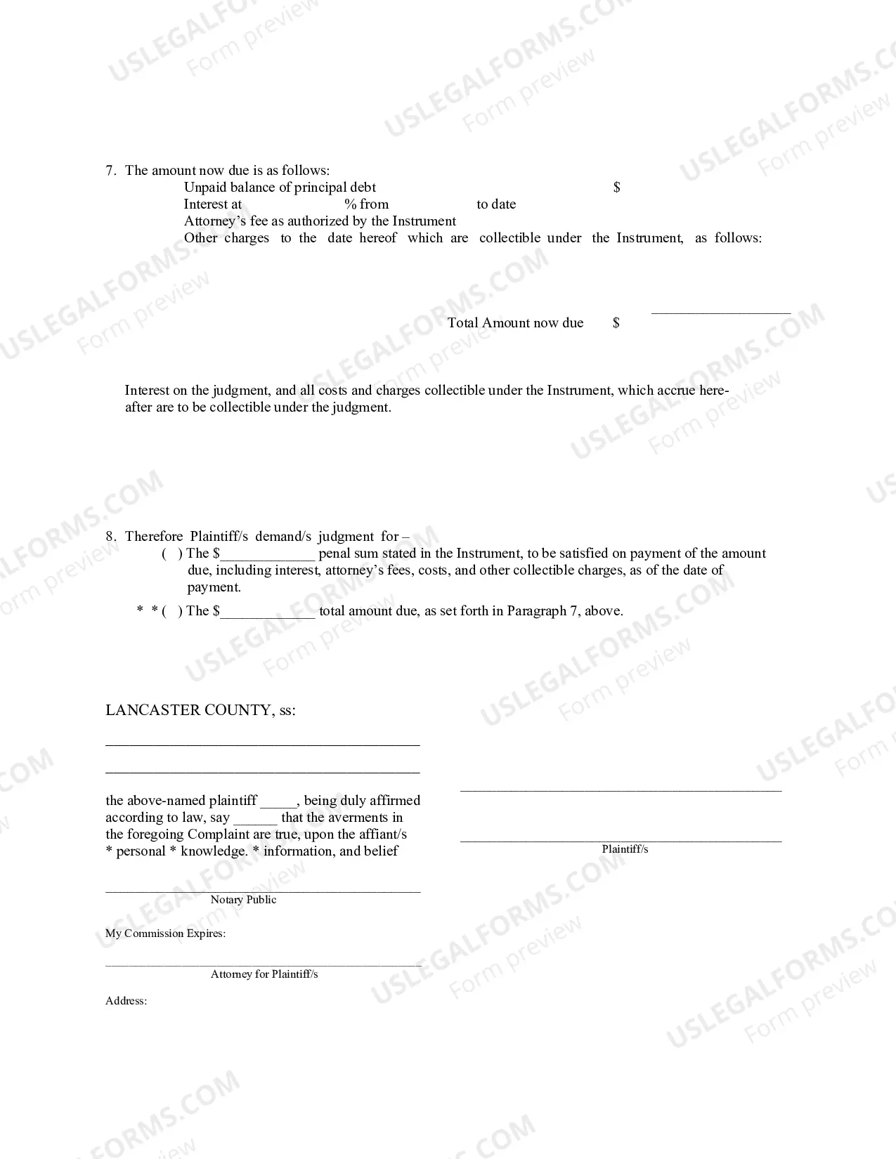 Preview Confessed Judgment Complaint
