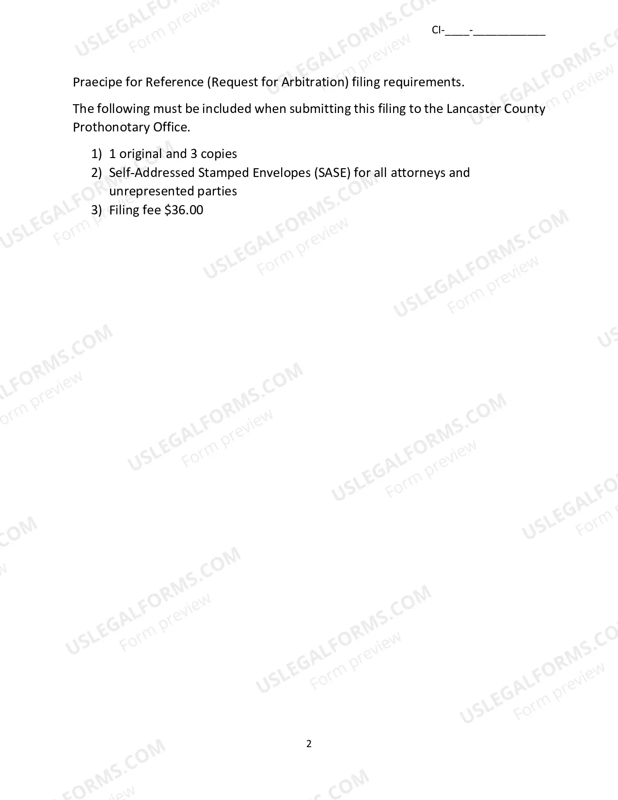 Preview Praecipe For Reference (Request For Arbitration)