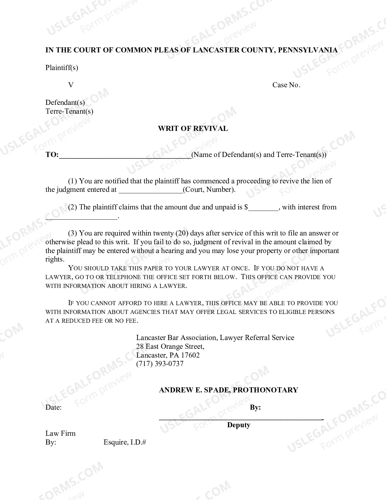 Preview Praecipe For Writ of Revival