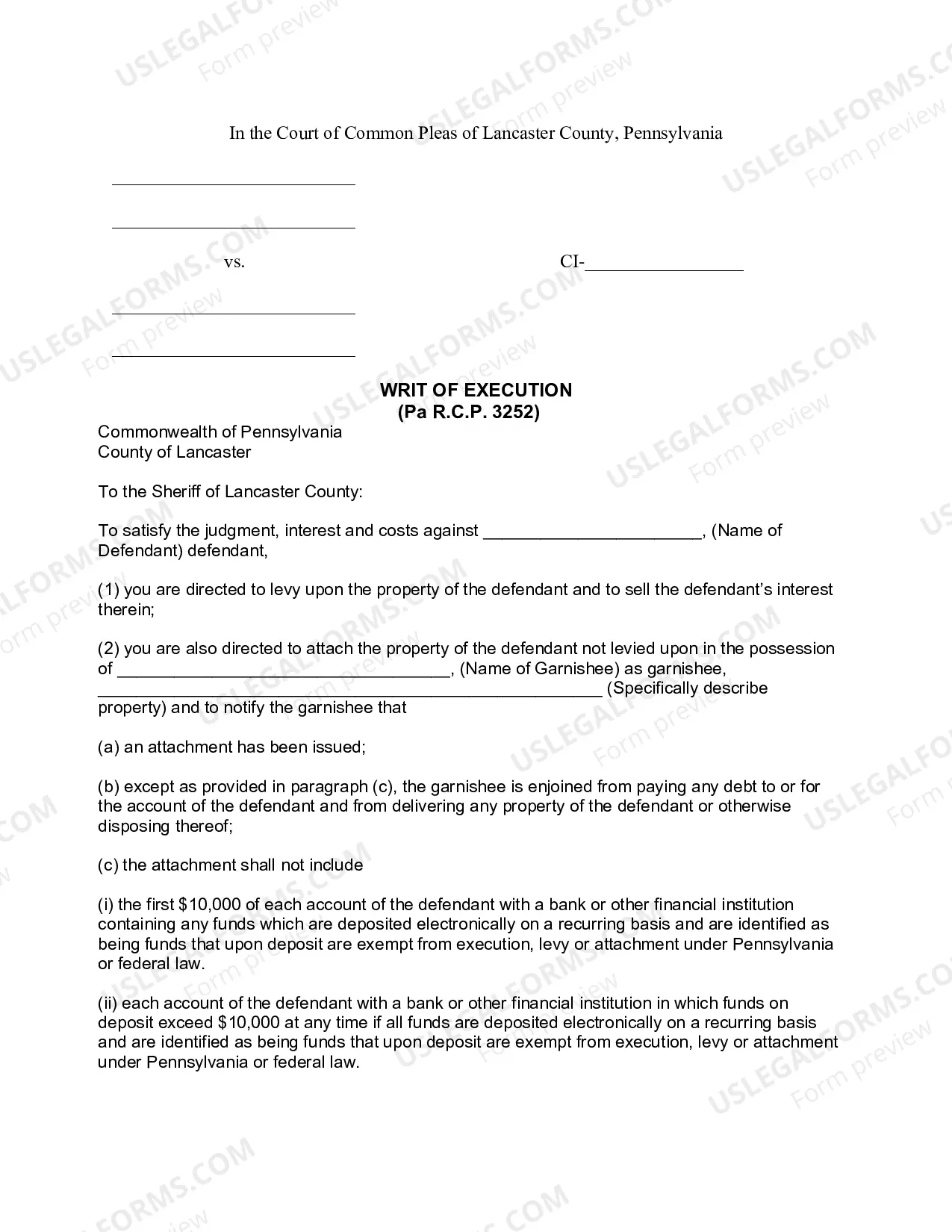 Preview Writ of Execution Money Judgment