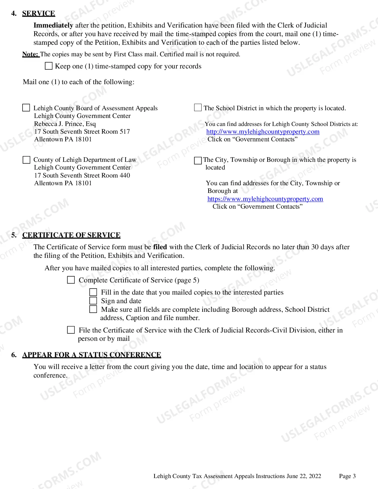 Preview instructions for Tax Assessment Appeals from the Decision of the Board of Assessment Appeals