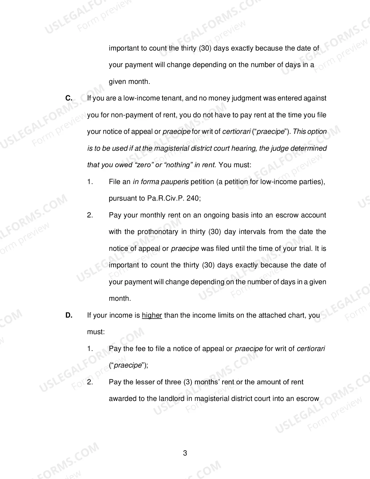 Preview Supplemental intructions for obtaining a Stay of Eviction