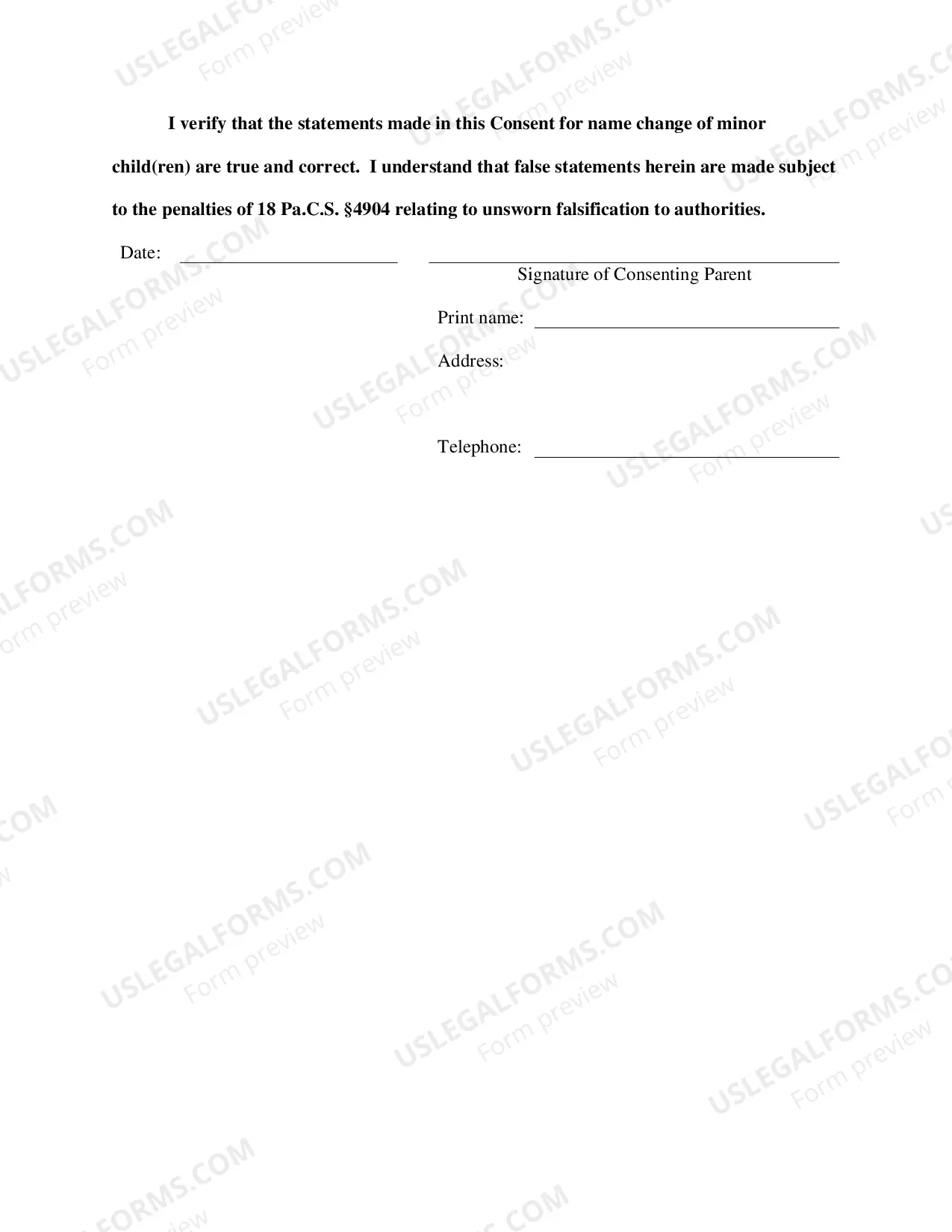 Preview Name Change Consent for Minor Children