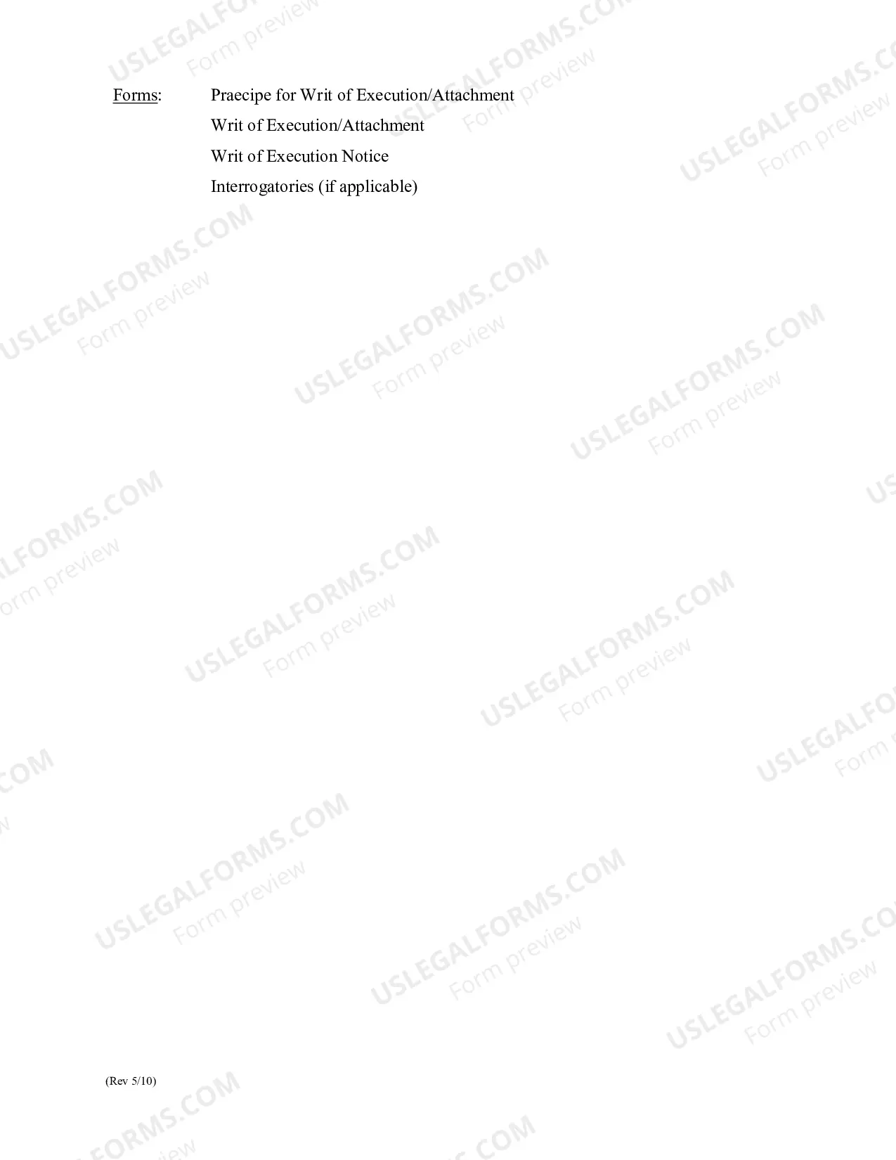 Preview instructions for Praecipe and Writ for Execution/Attachment