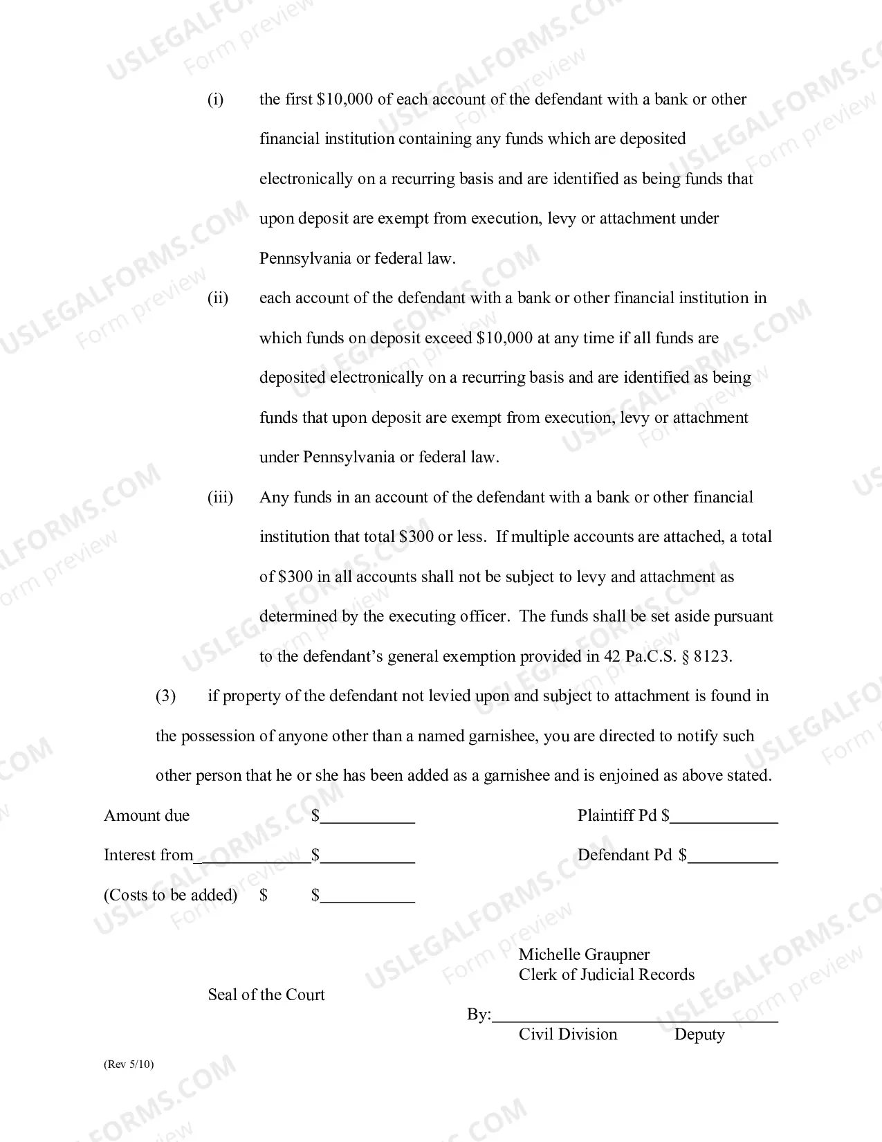 Preview instructions for Praecipe and Writ for Execution/Attachment
