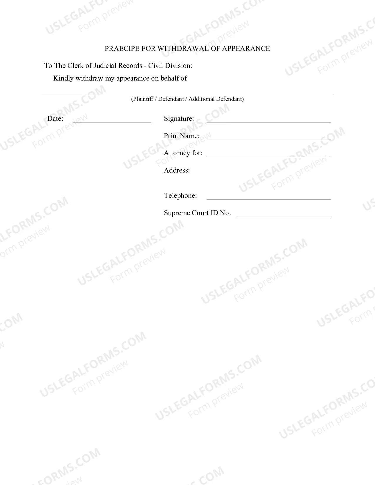 Preview Praecipe for Entry and Withdrawal of Appearance