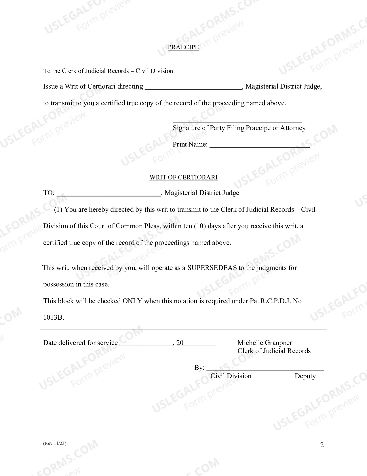 Preview Praecipe for Writ of Certiorari
