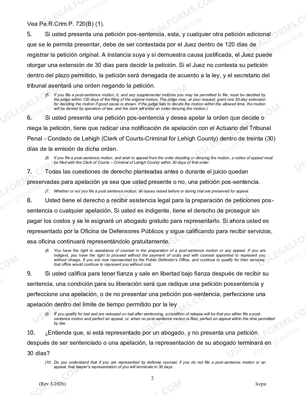 Preview Post Sentence information-Spanish