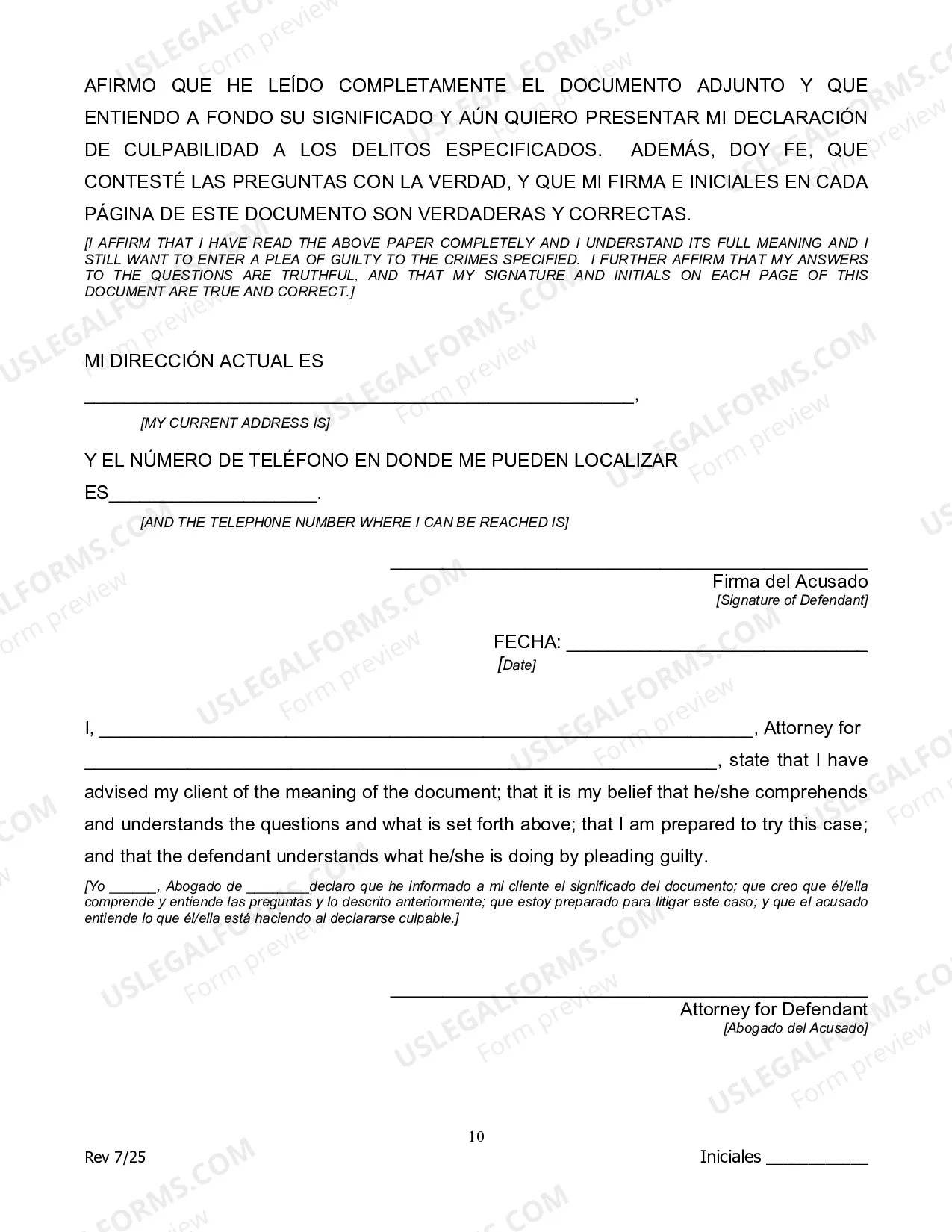 Preview Guilty Plea Colloquy - Spanish Version