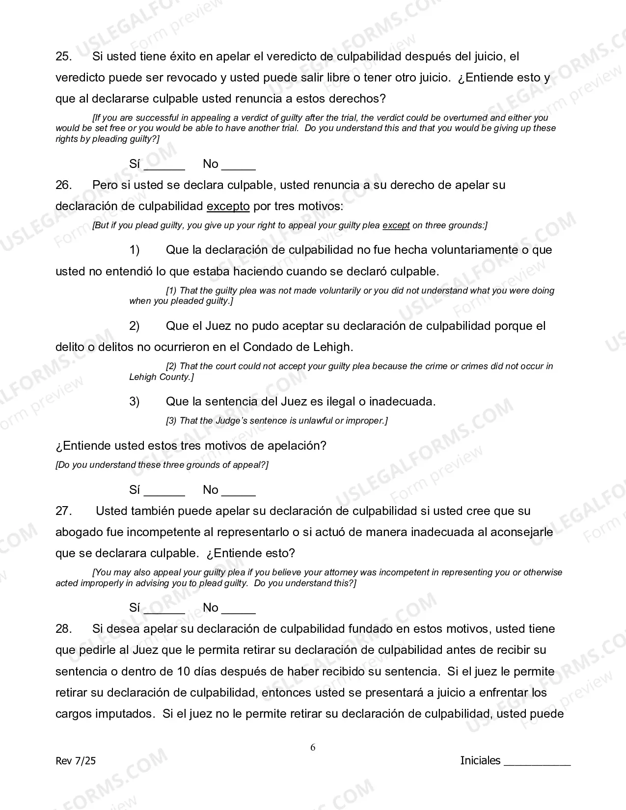 Preview Guilty Plea Colloquy - Spanish Version