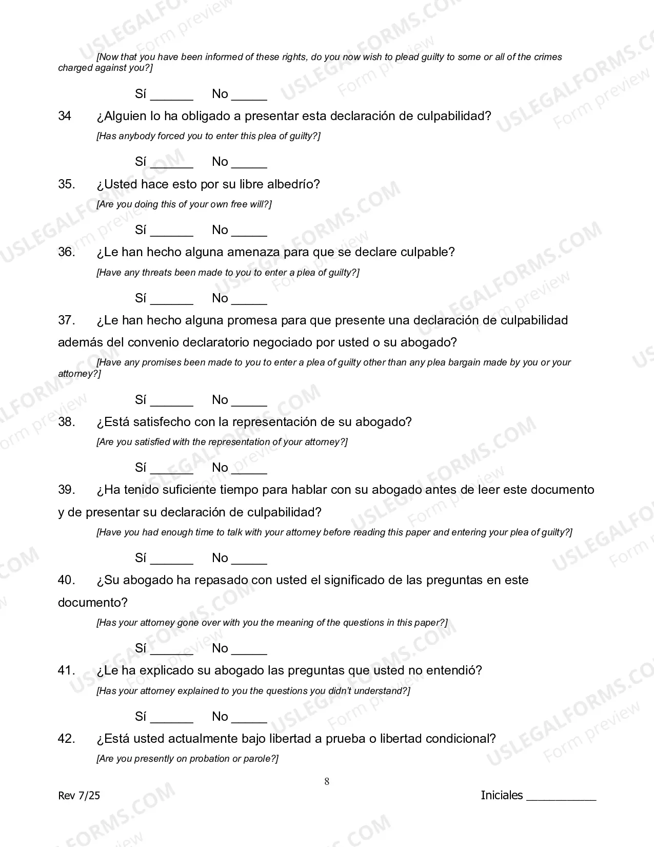 Preview Guilty Plea Colloquy - Spanish Version