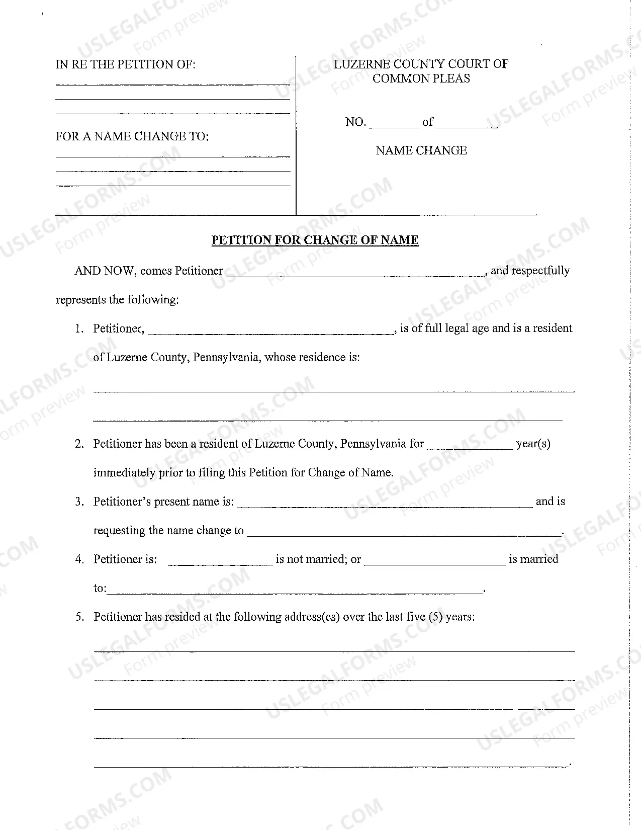 Preview Petition For Name Change