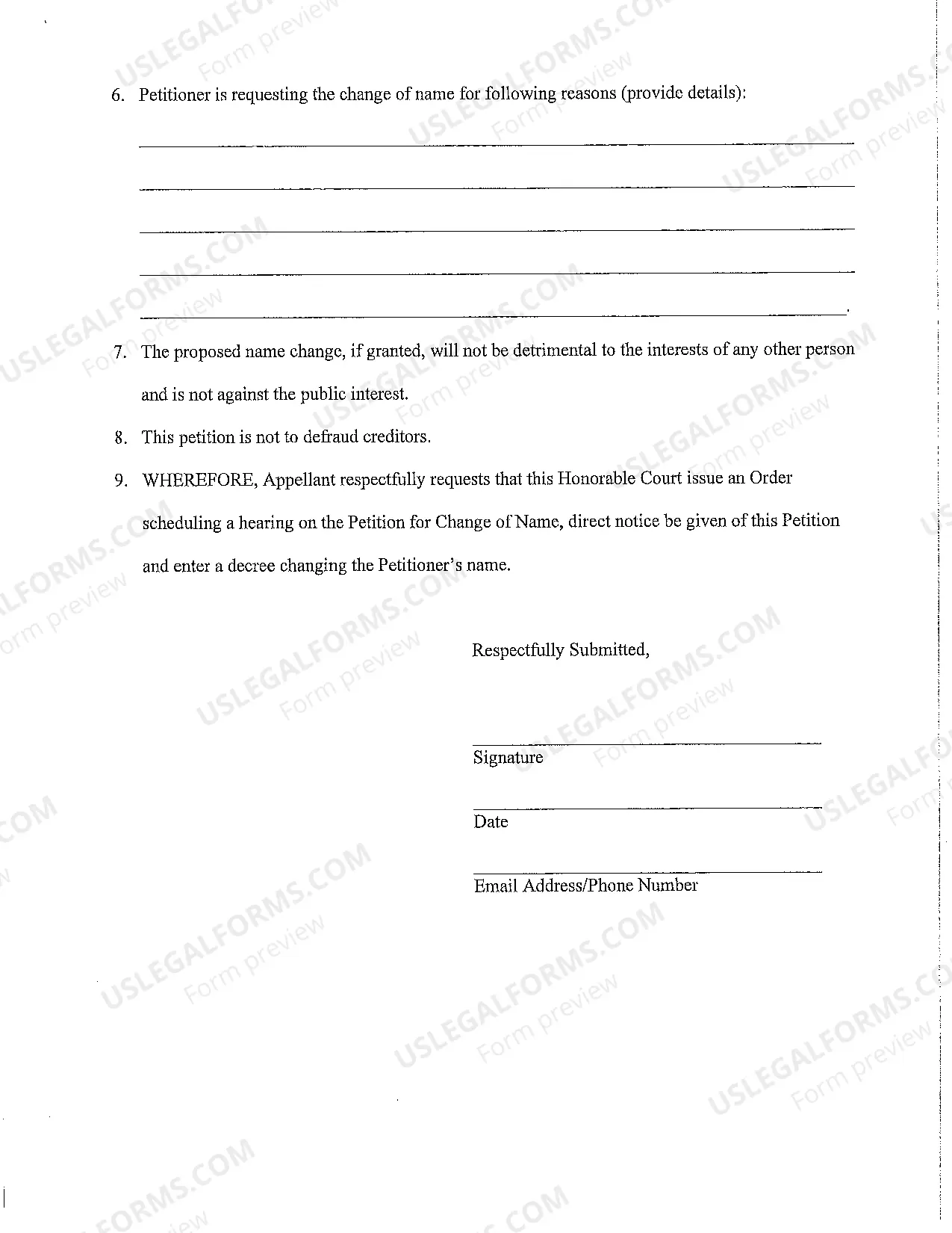 Preview Petition For Name Change