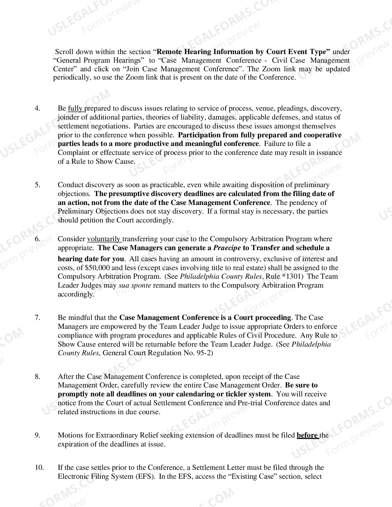 Preview Case Management Conference Memorandum