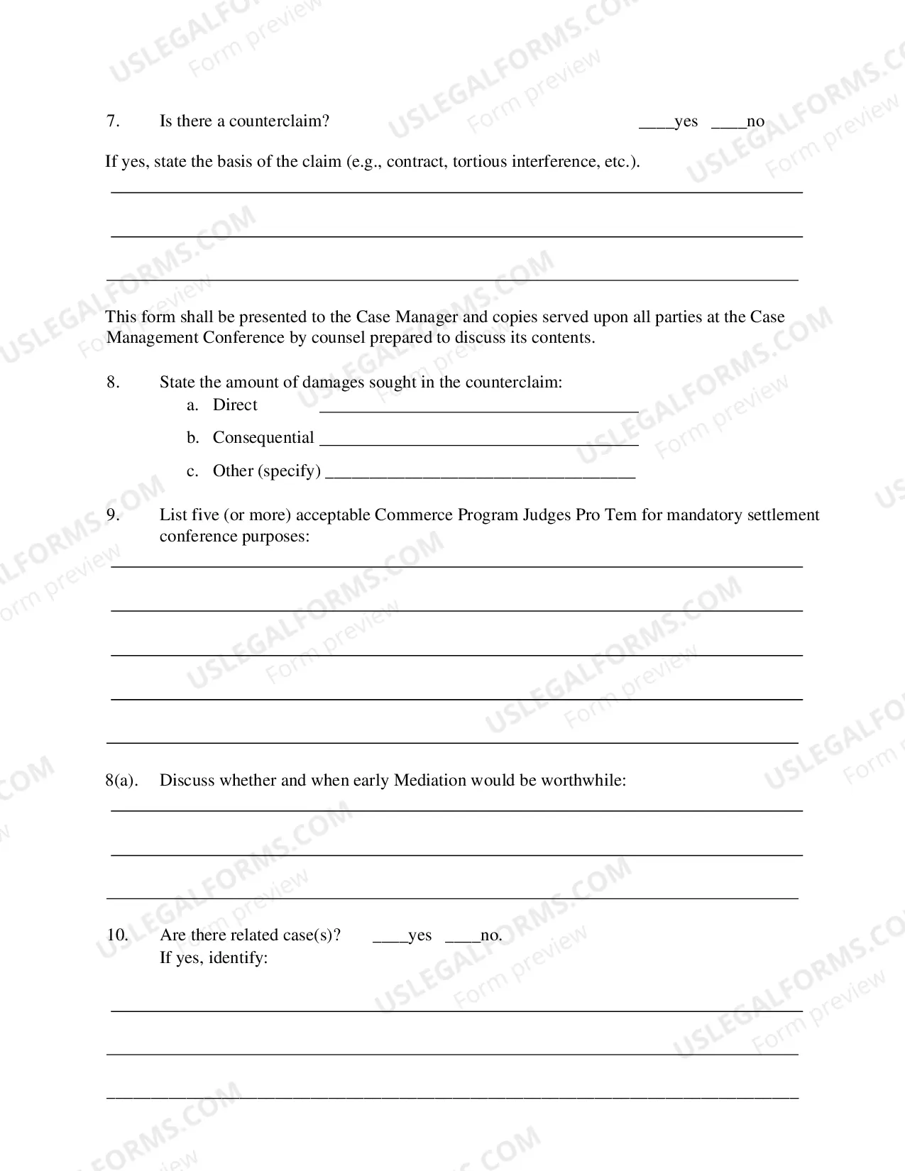 Preview Case Management Conference Memorandum Commerce Case Management