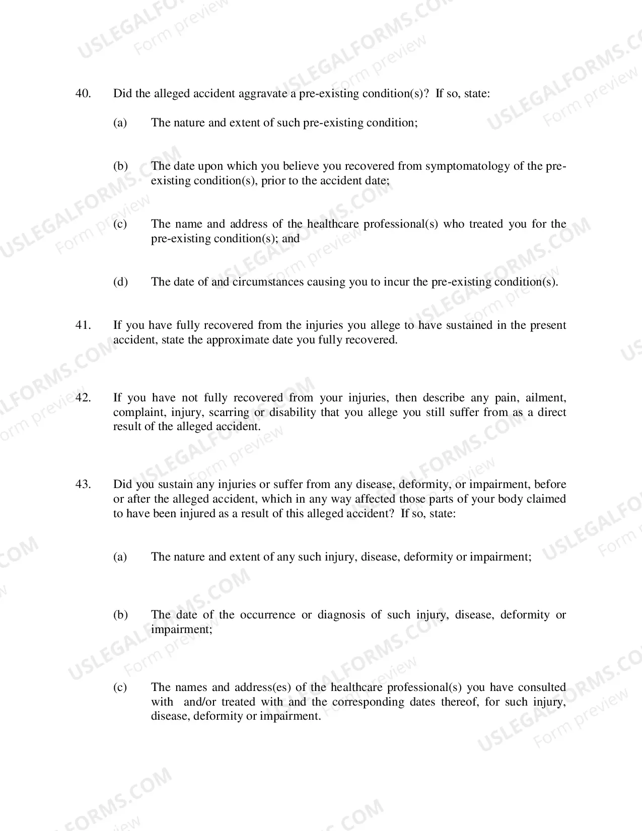 Preview Defendants Interrogatories Addressed to Plaintiff (Motor Vehicle Liability Cases)