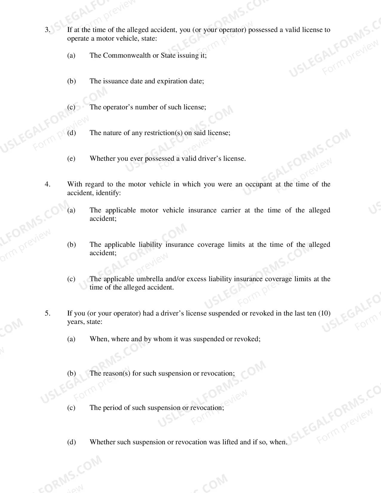 Preview Defendants Interrogatories Addressed to Plaintiff (Motor Vehicle Liability Cases)