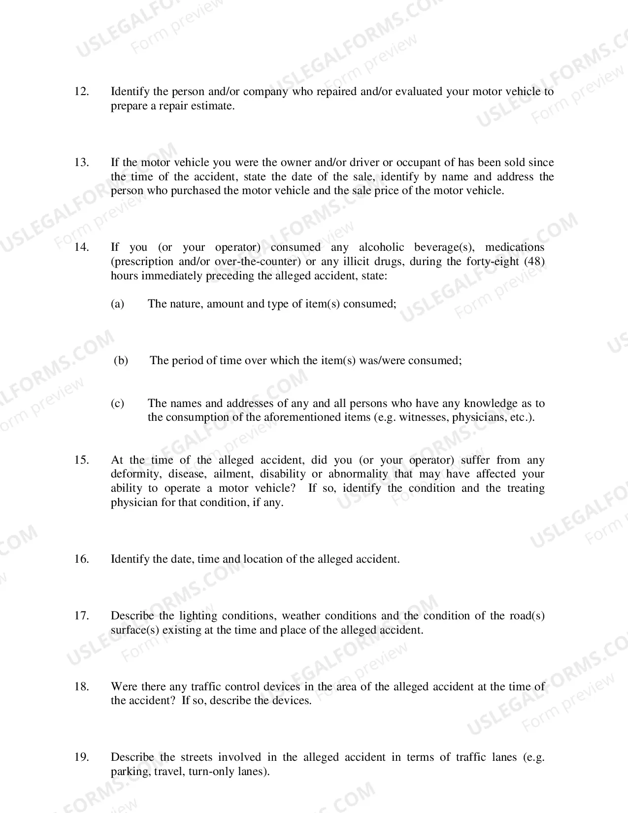 Preview Defendants Interrogatories Addressed to Plaintiff (Motor Vehicle Liability Cases)