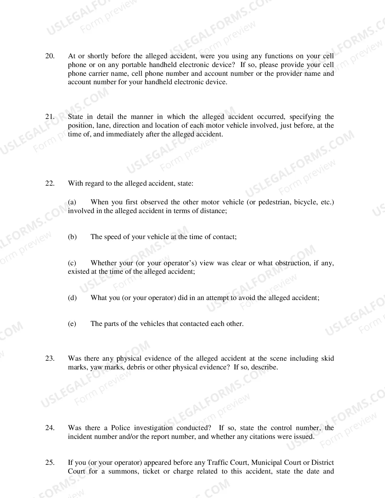 Preview Defendants Interrogatories Addressed to Plaintiff (Motor Vehicle Liability Cases)
