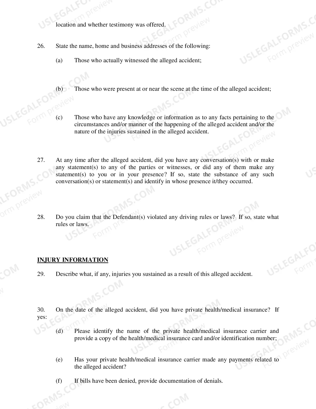 Preview Defendants Interrogatories Addressed to Plaintiff (Motor Vehicle Liability Cases)