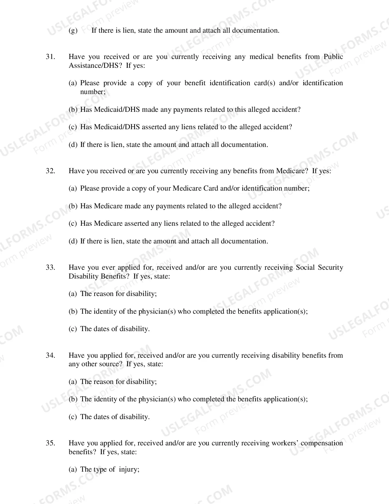 Preview Defendants Interrogatories Addressed to Plaintiff (Motor Vehicle Liability Cases)