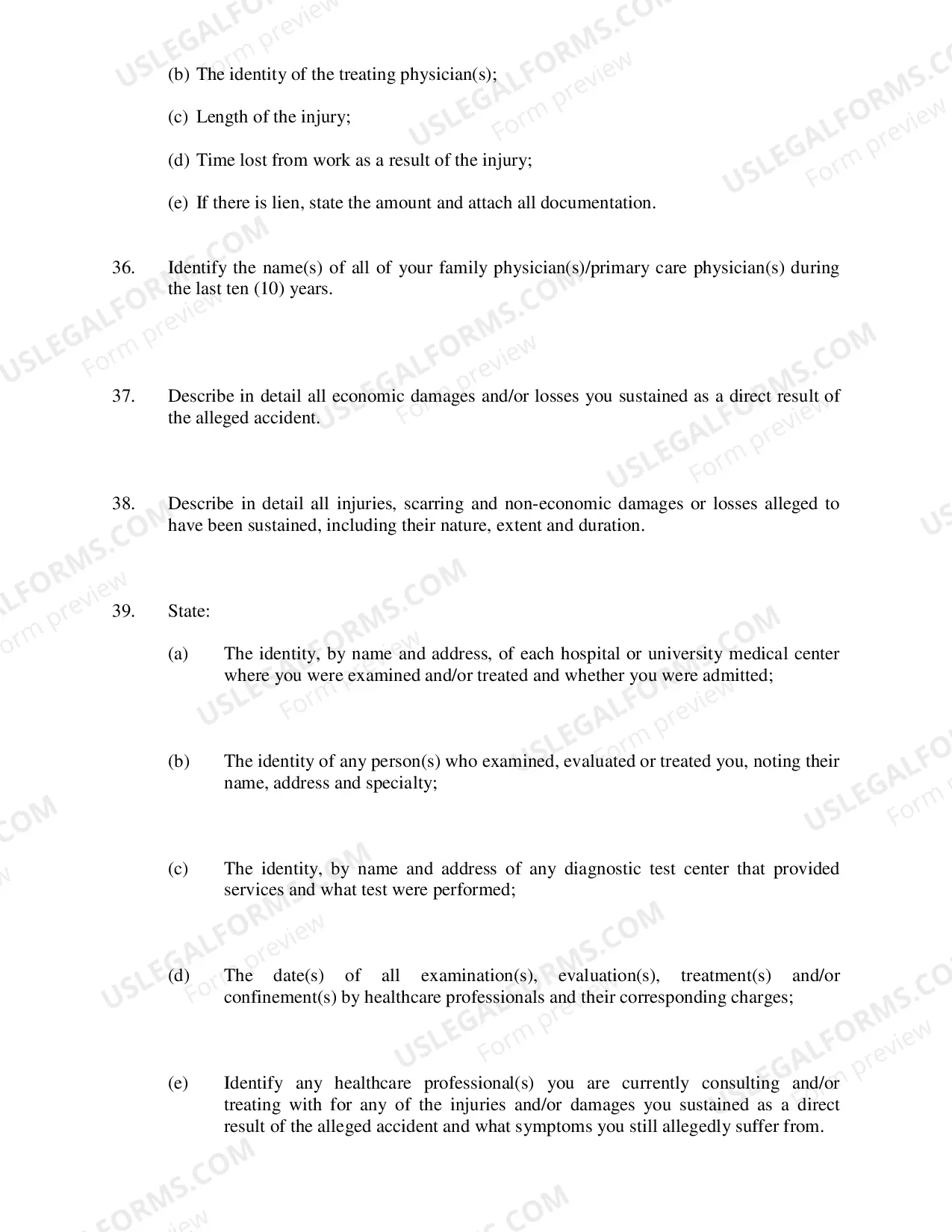 Preview Defendants Interrogatories Addressed to Plaintiff (Motor Vehicle Liability Cases)