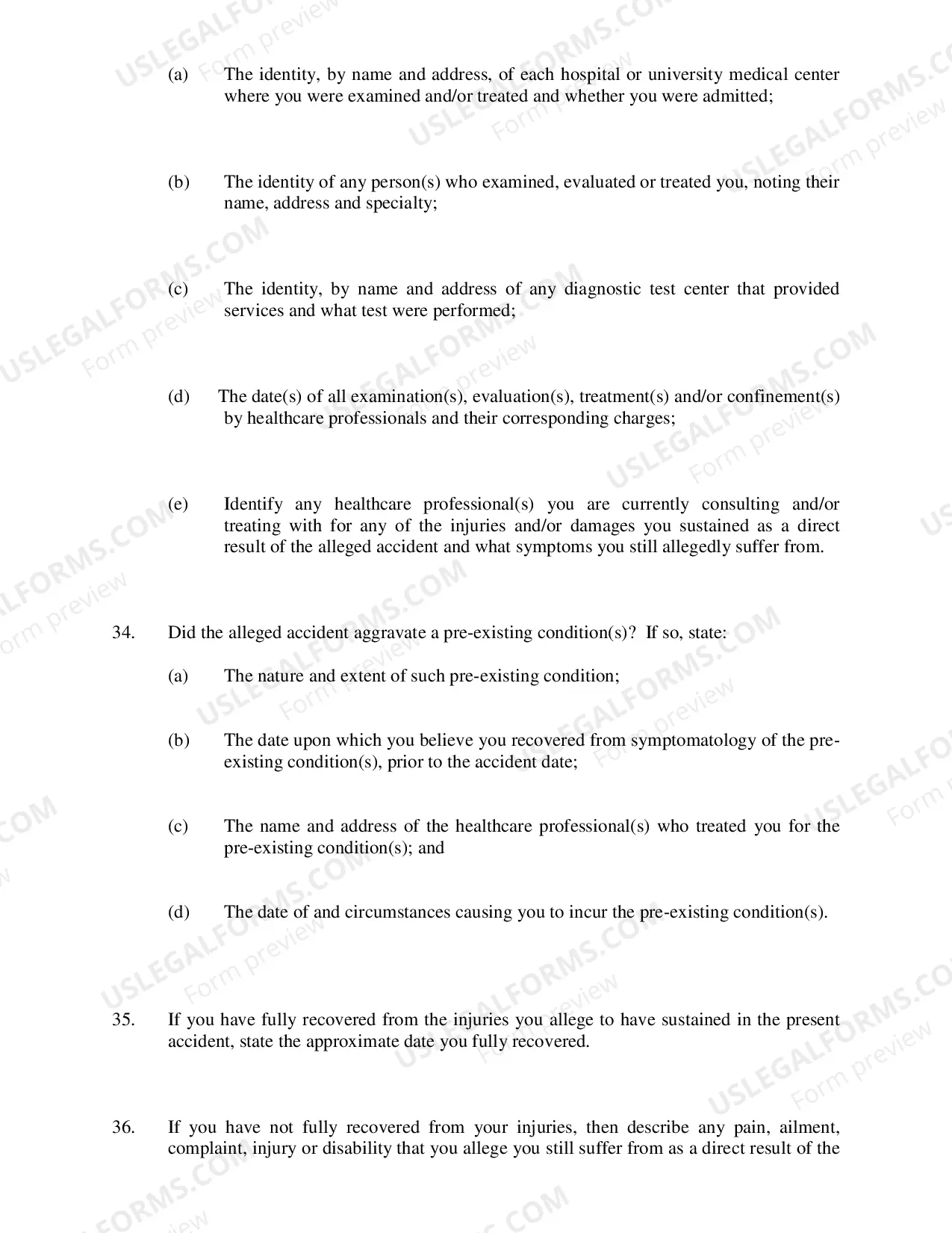 Preview Defendants Interrogatories Addressed to Plaintiff (Premises Liability Cases)