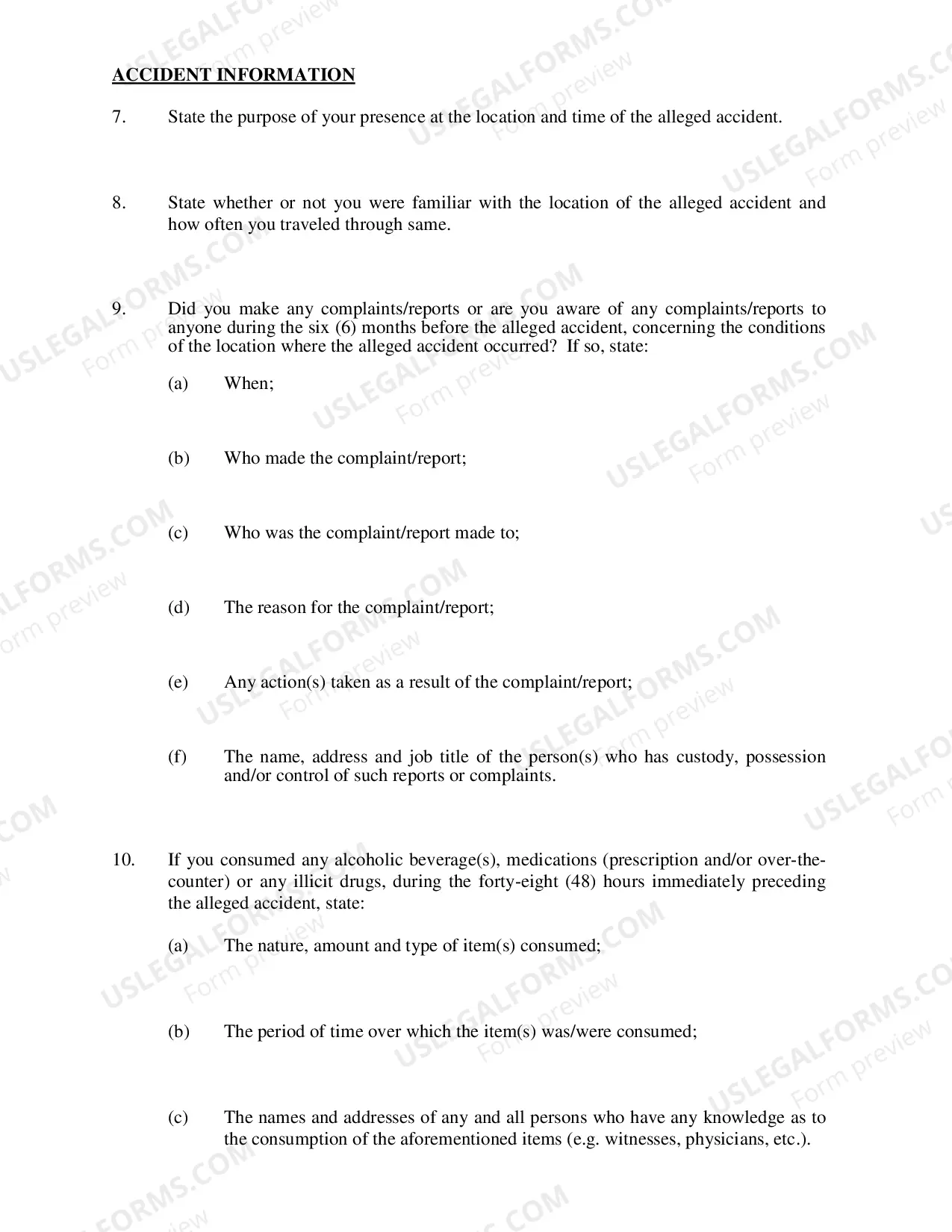 Preview Defendants Interrogatories Addressed to Plaintiff (Premises Liability Cases)