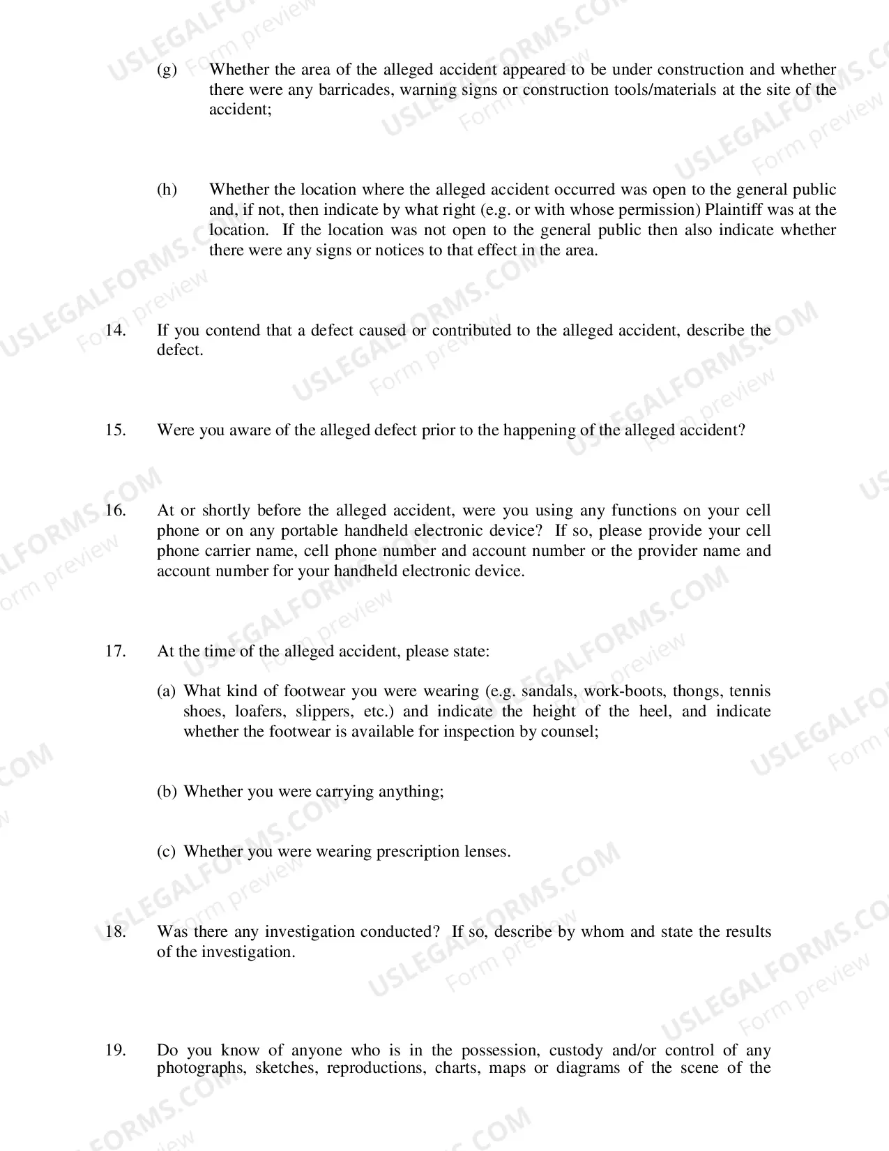 Preview Defendants Interrogatories Addressed to Plaintiff (Premises Liability Cases)