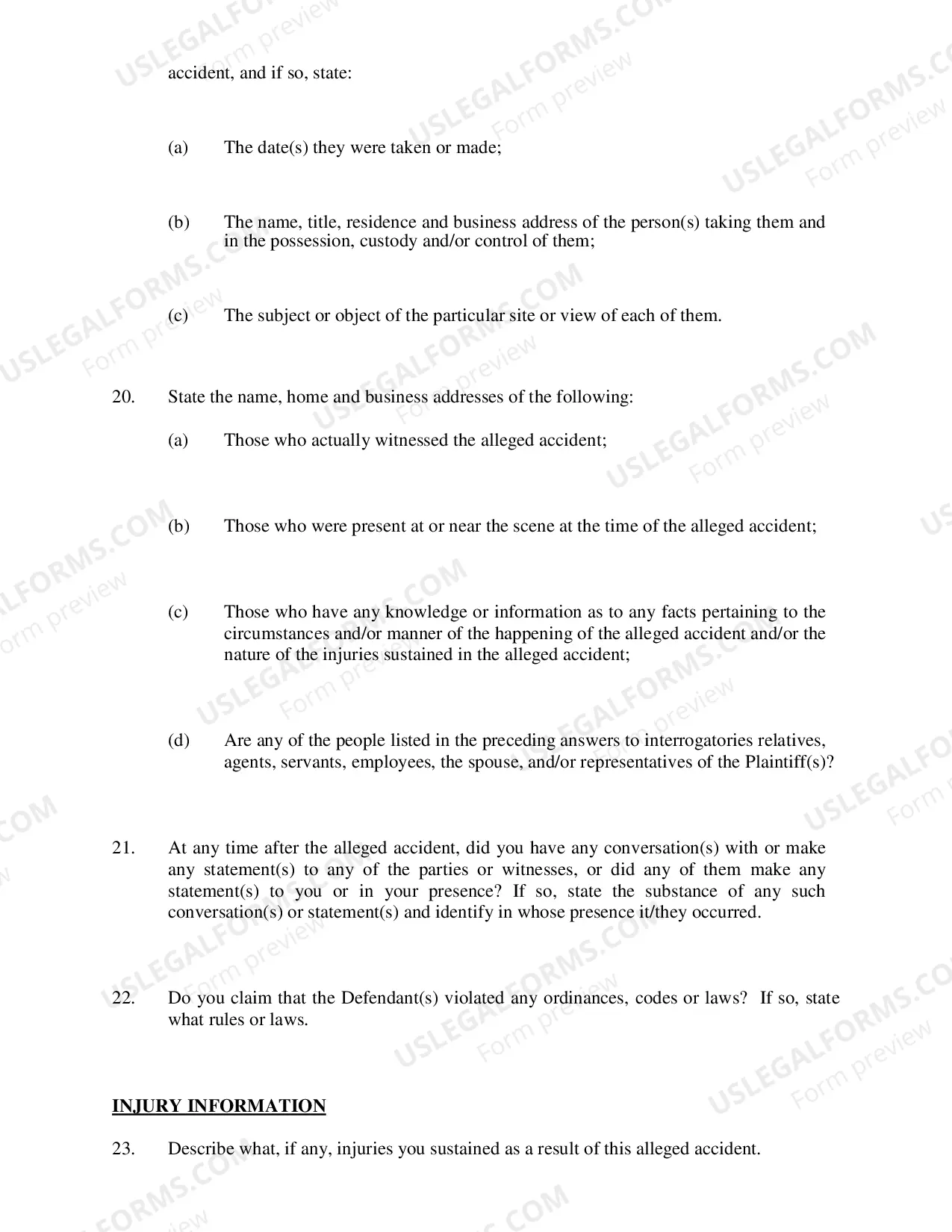 Preview Defendants Interrogatories Addressed to Plaintiff (Premises Liability Cases)