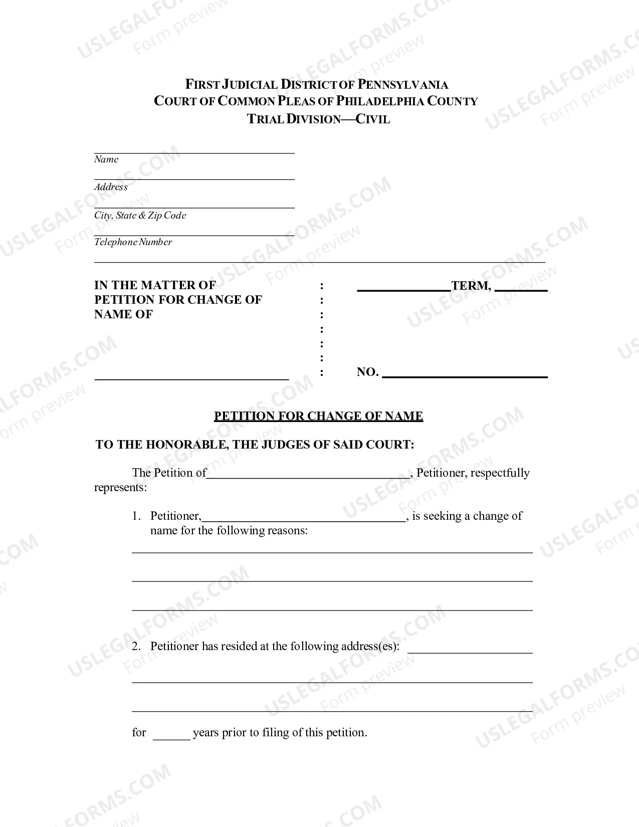 Preview Name Change Petition Package
