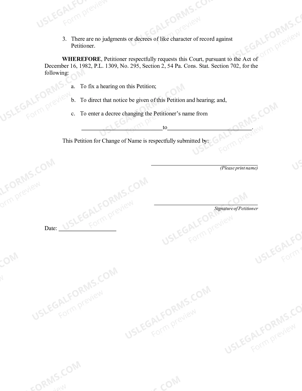 Preview Name Change Petition Package
