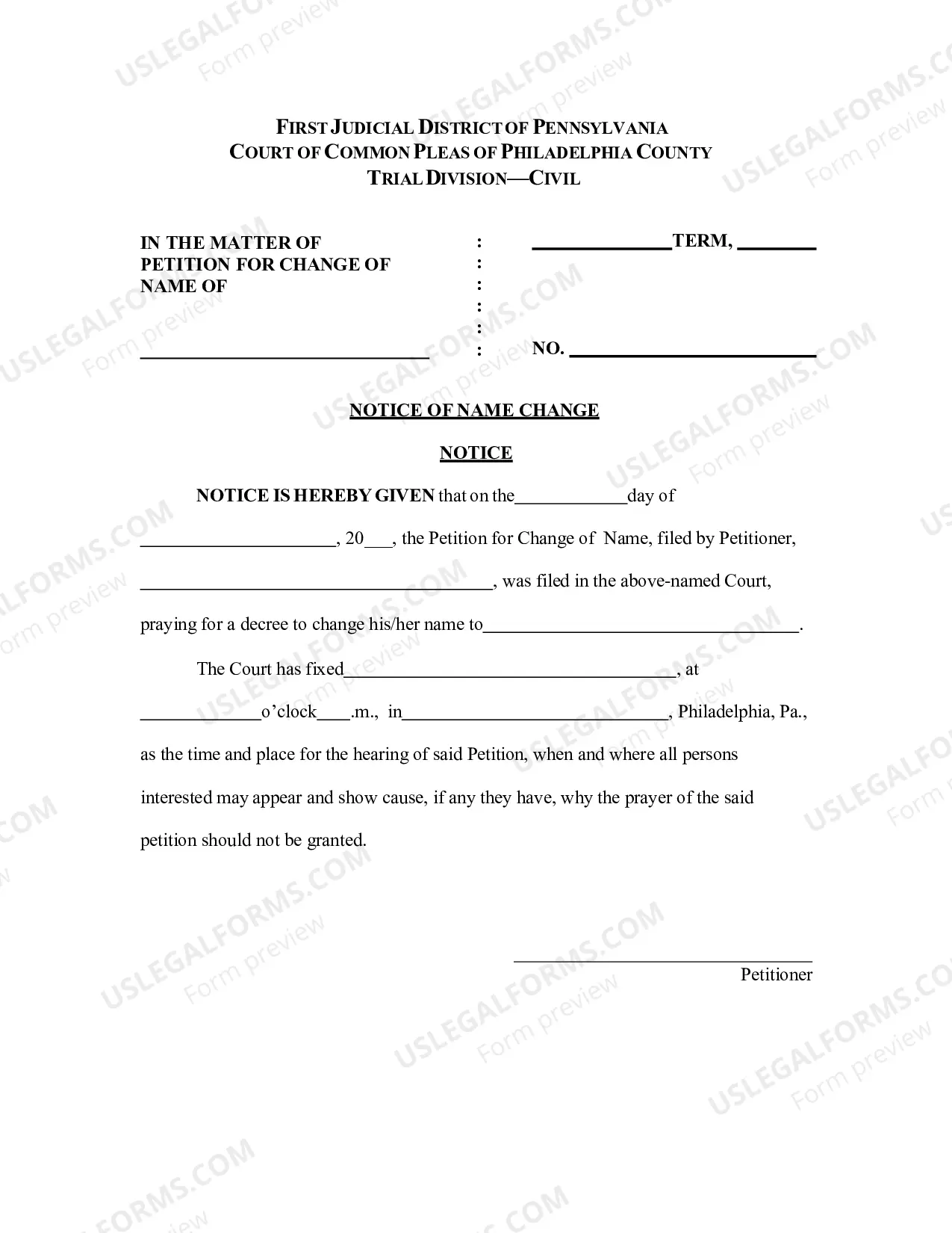 Preview Name Change Petition Package