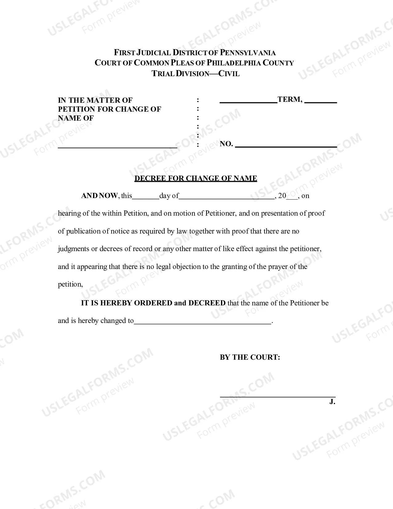 Preview Name Change Petition Package