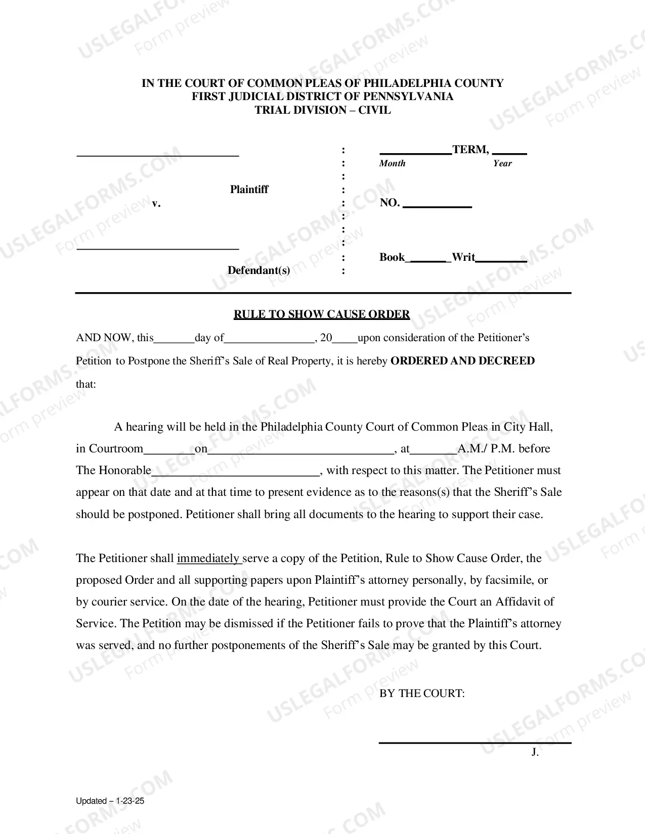 Preview Petition to Postpone Sheriffs Sale (Packet)