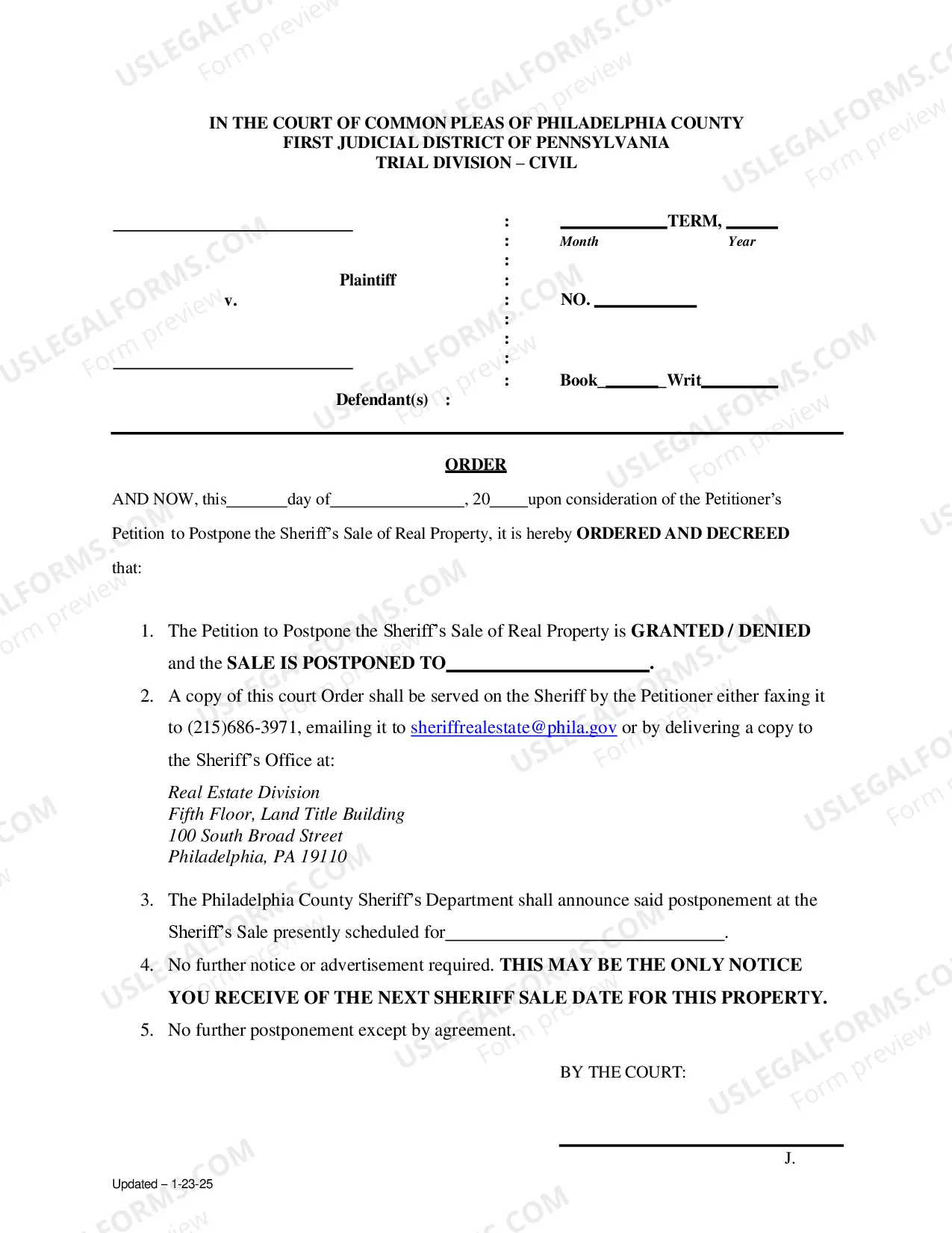 Preview Petition to Postpone Sheriffs Sale (Packet)
