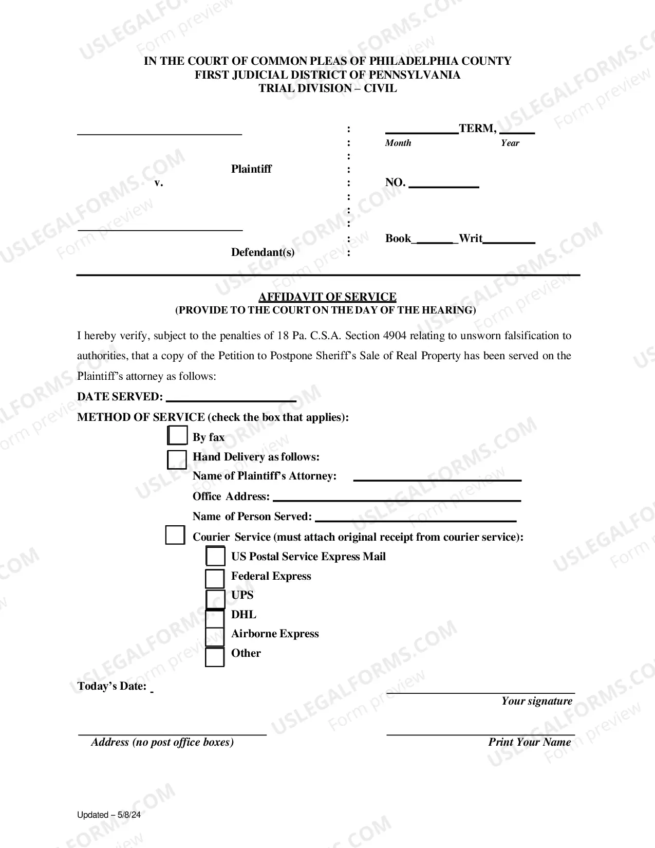 Preview Petition to Postpone Sheriffs Sale (Packet)