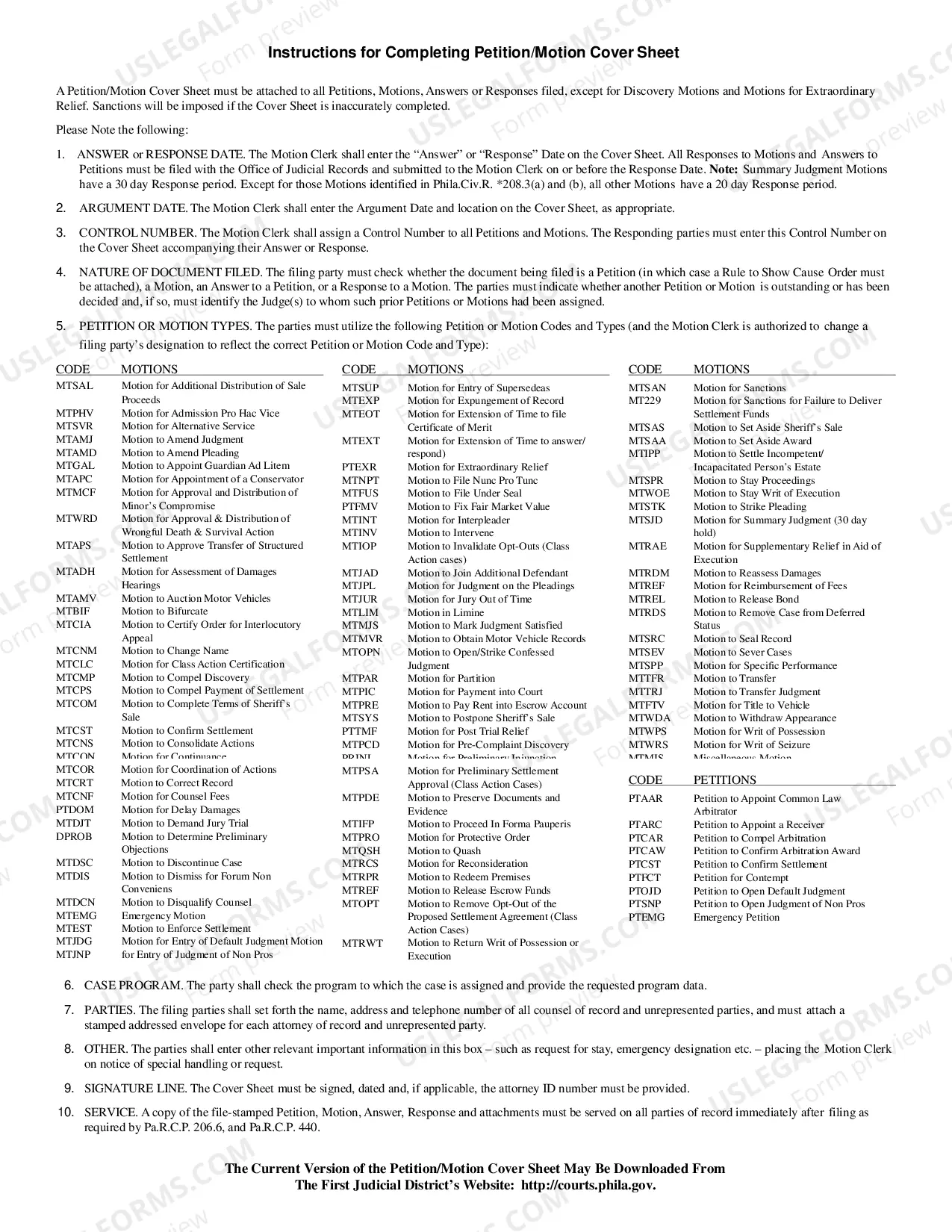 Preview Petition-Motion Cover Sheet