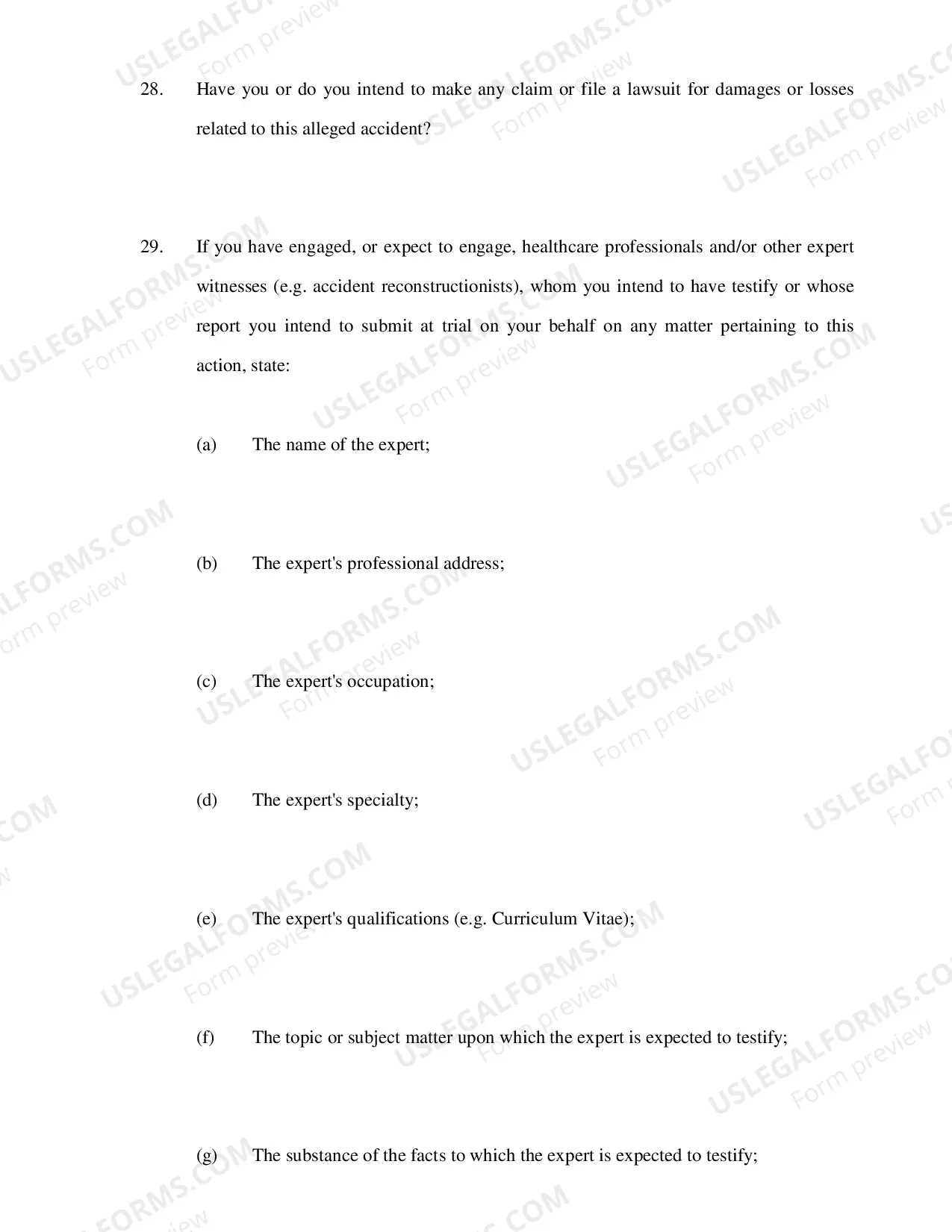 Preview Plaintiffs Interrogatories Directed to Defendant (Motor Vehicle Liability Cases)