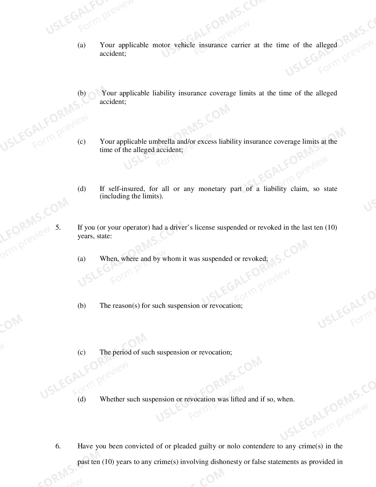 Preview Plaintiffs Interrogatories Directed to Defendant (Motor Vehicle Liability Cases)