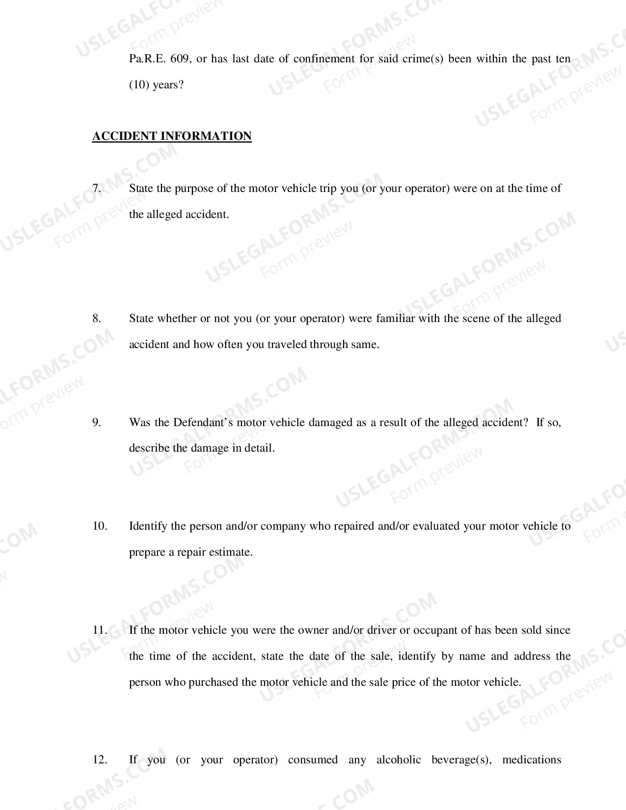Preview Plaintiffs Interrogatories Directed to Defendant (Motor Vehicle Liability Cases)
