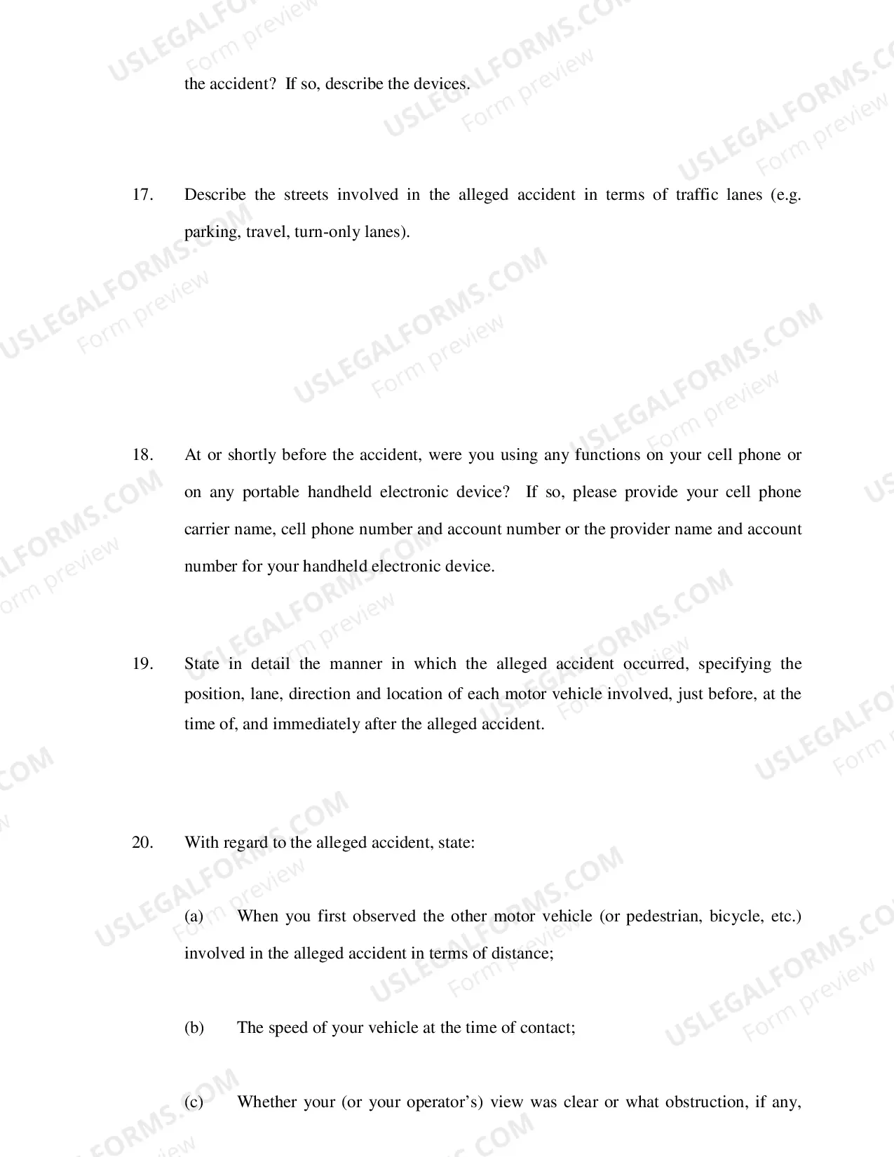 Preview Plaintiffs Interrogatories Directed to Defendant (Motor Vehicle Liability Cases)