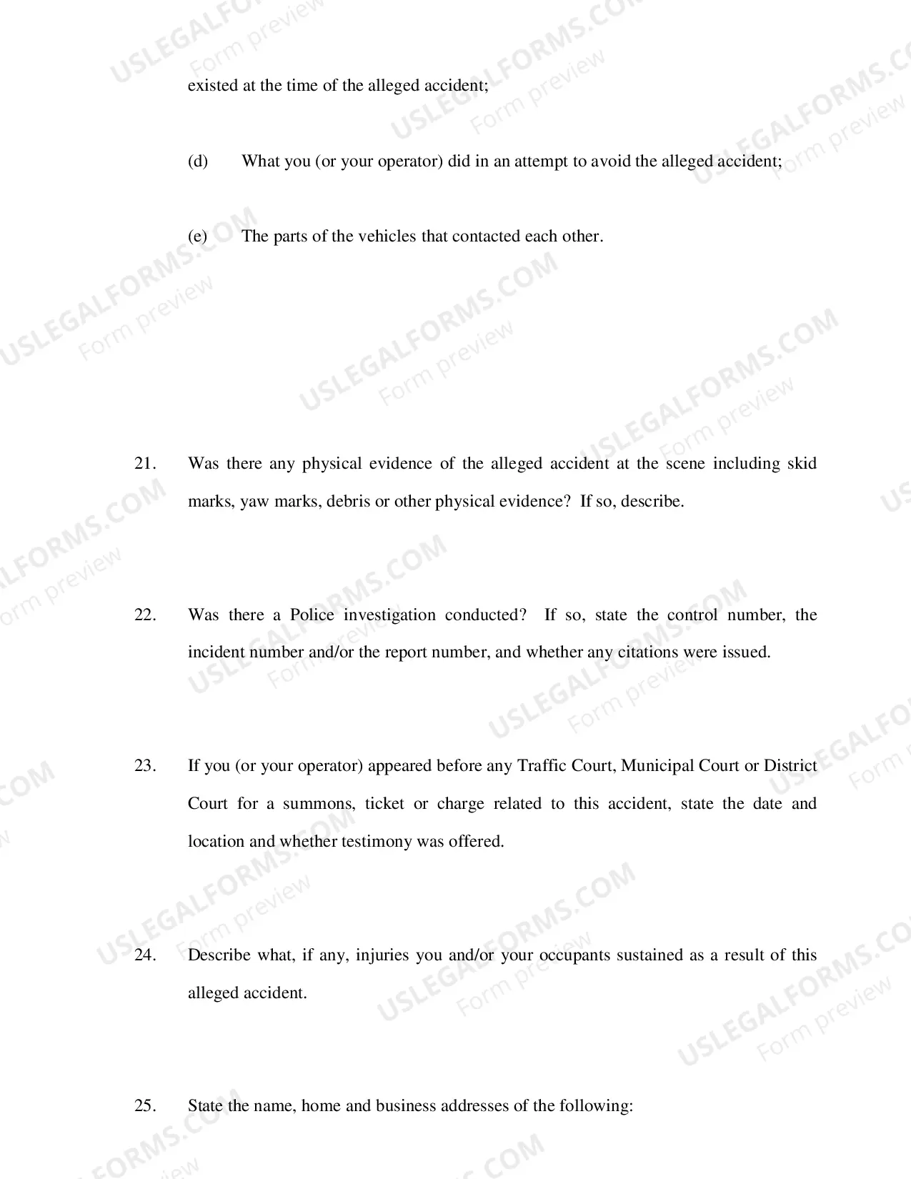 Preview Plaintiffs Interrogatories Directed to Defendant (Motor Vehicle Liability Cases)