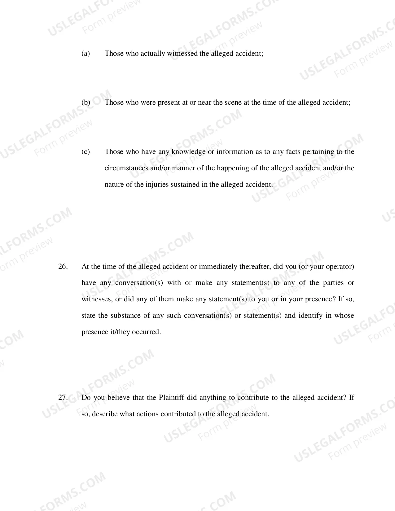 Preview Plaintiffs Interrogatories Directed to Defendant (Motor Vehicle Liability Cases)