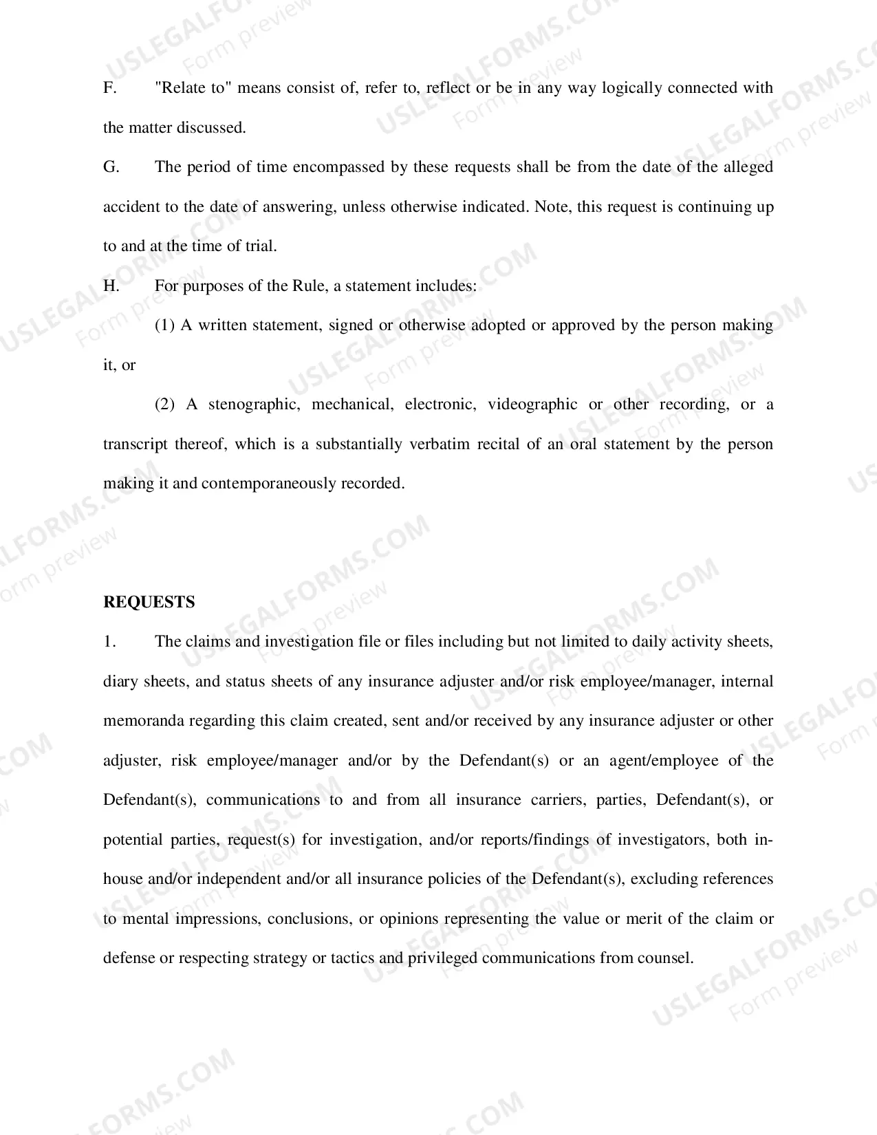 Preview Plaintiffs Request For Production of Documents Directed to Defendant